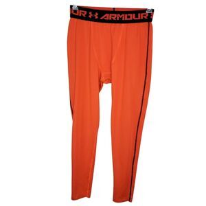 Under Armour Men's Compression Leggings pants Heatgear Orange Large